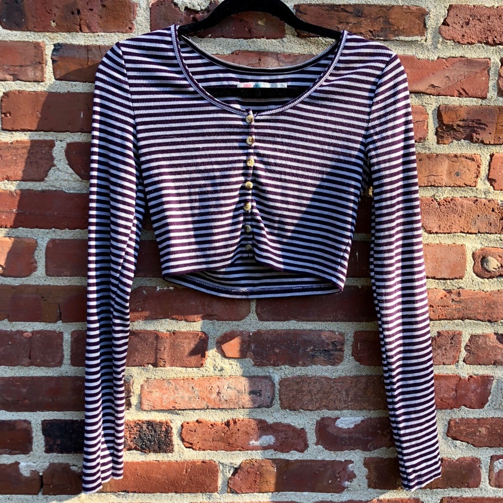 Free People striped long sleeve crop top purple